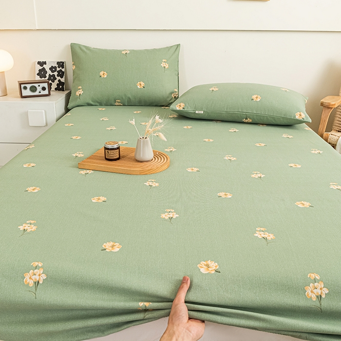 91家纺网 家纺一手货源 找家纺 芃成家纺 2025新款加厚老粗布原棉床笠亲肤单床笠 春意