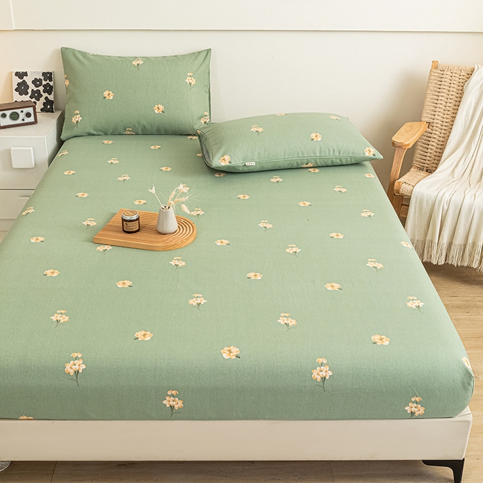 91家纺网 家纺一手货源 找家纺 芃成家纺 2025新款加厚老粗布原棉床笠亲肤单床笠 春意