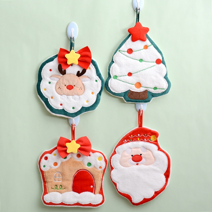 91家纺网 家纺一手货源 找家纺 彩虹毛巾 2025新款珊瑚绒卡通可挂式加厚吸水不掉毛可爱小毛巾厨房洗手间挂巾便携式懒人擦手布-圣诞系列 铃铛23*20cm 擦手巾/只