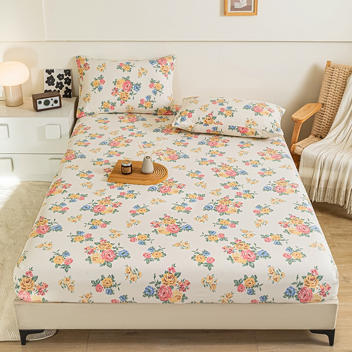 芃成家纺 2025新款加厚老粗布原棉床笠亲肤单床笠 繁花