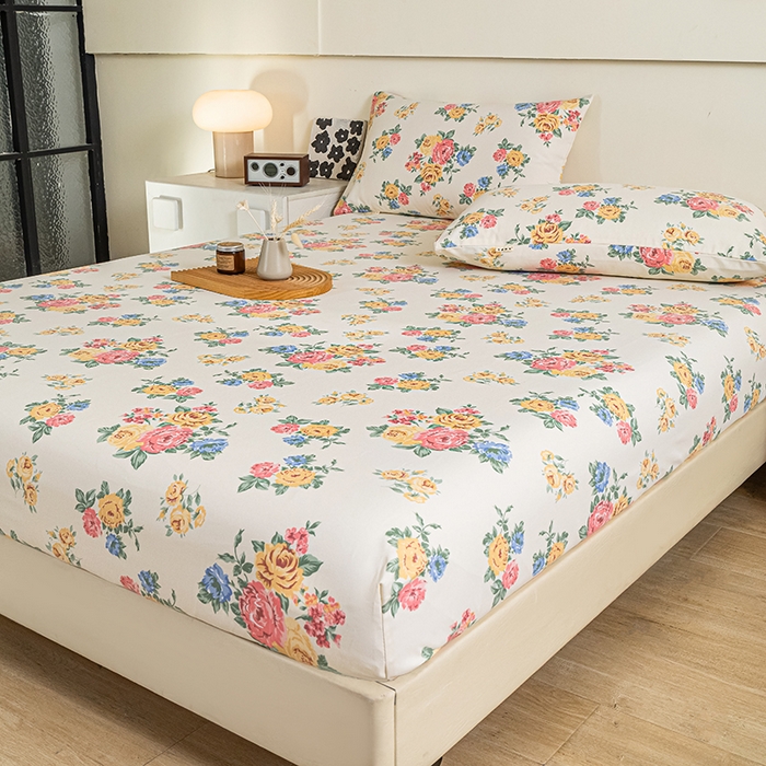 91家纺网 家纺一手货源 找家纺 芃成家纺 2025新款加厚老粗布原棉床笠亲肤单床笠 繁花