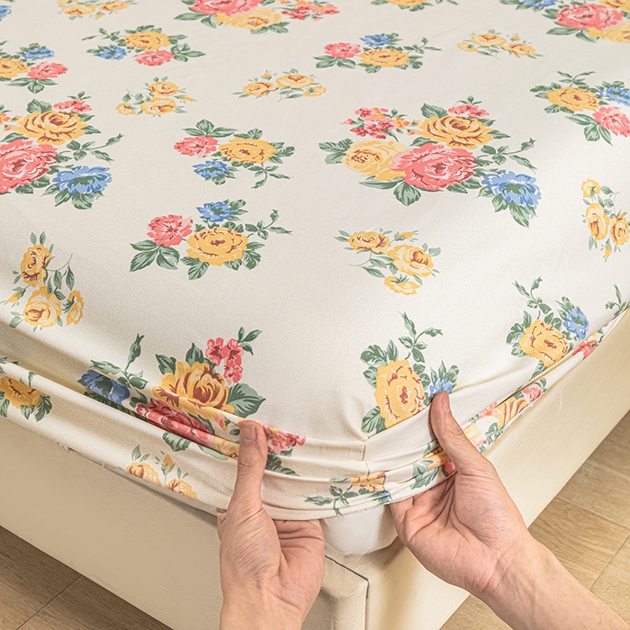 91家纺网 家纺一手货源 找家纺 芃成家纺 2025新款加厚老粗布原棉床笠亲肤单床笠 繁花