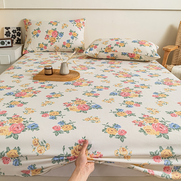 91家纺网 家纺一手货源 找家纺 芃成家纺 2025新款加厚老粗布原棉床笠亲肤单床笠 繁花