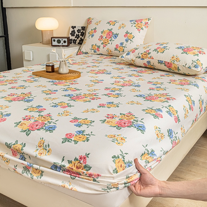 91家纺网 家纺一手货源 找家纺 芃成家纺 2025新款加厚老粗布原棉床笠亲肤单床笠 繁花