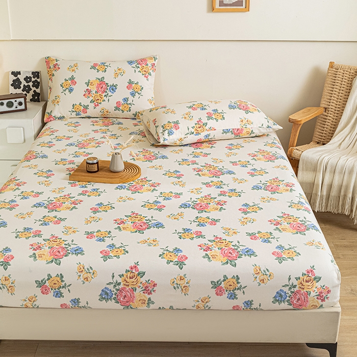 91家纺网 家纺一手货源 找家纺 芃成家纺 2025新款加厚老粗布原棉床笠亲肤单床笠 繁花