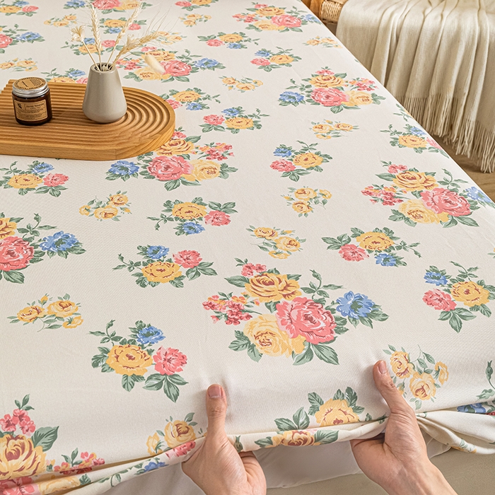 91家纺网 家纺一手货源 找家纺 芃成家纺 2025新款加厚老粗布原棉床笠亲肤单床笠 繁花