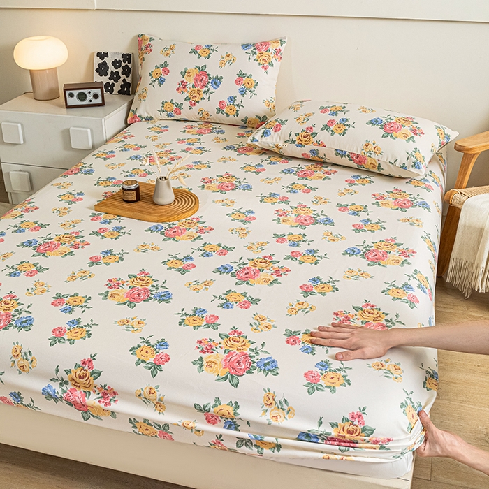 91家纺网 家纺一手货源 找家纺 芃成家纺 2025新款加厚老粗布原棉床笠亲肤单床笠 繁花