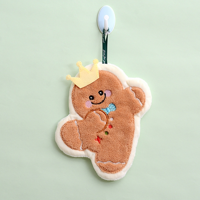 彩虹毛巾 2025新款珊瑚绒卡通可挂式加厚吸水不掉毛可爱小毛巾厨房洗手间挂巾便携式懒人擦手布-圣诞系列 饼干人21*24cm 擦手巾/只