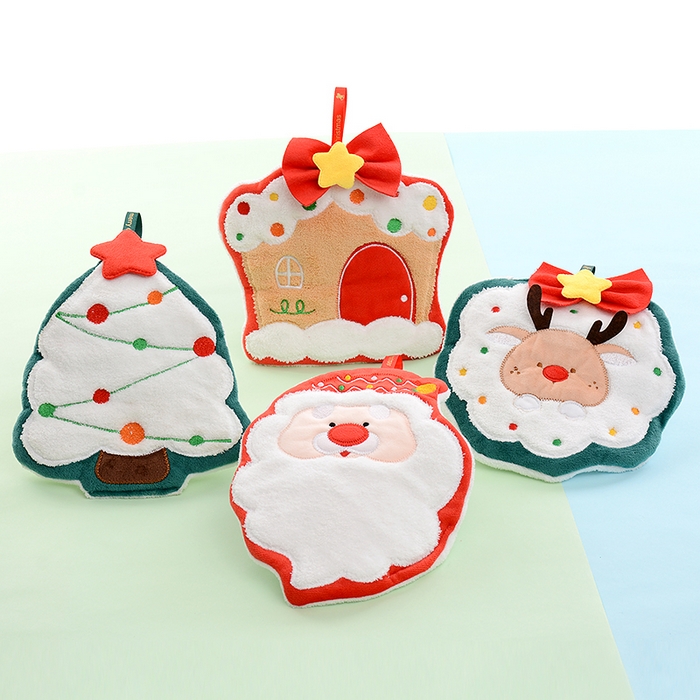 91家纺网 家纺一手货源 找家纺 彩虹毛巾 2025新款珊瑚绒卡通可挂式加厚吸水不掉毛可爱小毛巾厨房洗手间挂巾便携式懒人擦手布-圣诞系列 饼干人21*24cm 擦手巾/只