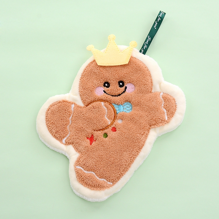 91家纺网 家纺一手货源 找家纺 彩虹毛巾 2025新款珊瑚绒卡通可挂式加厚吸水不掉毛可爱小毛巾厨房洗手间挂巾便携式懒人擦手布-圣诞系列 饼干人21*24cm 擦手巾/只