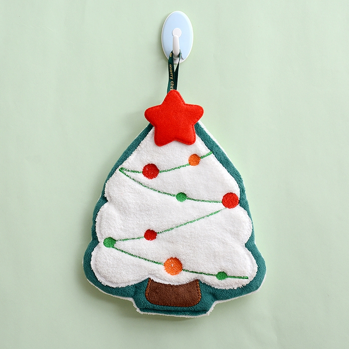 91家纺网 家纺一手货源 找家纺 彩虹毛巾 2025新款珊瑚绒卡通可挂式加厚吸水不掉毛可爱小毛巾厨房洗手间挂巾便携式懒人擦手布-圣诞系列 大圣诞树21*24cm 擦手巾/只