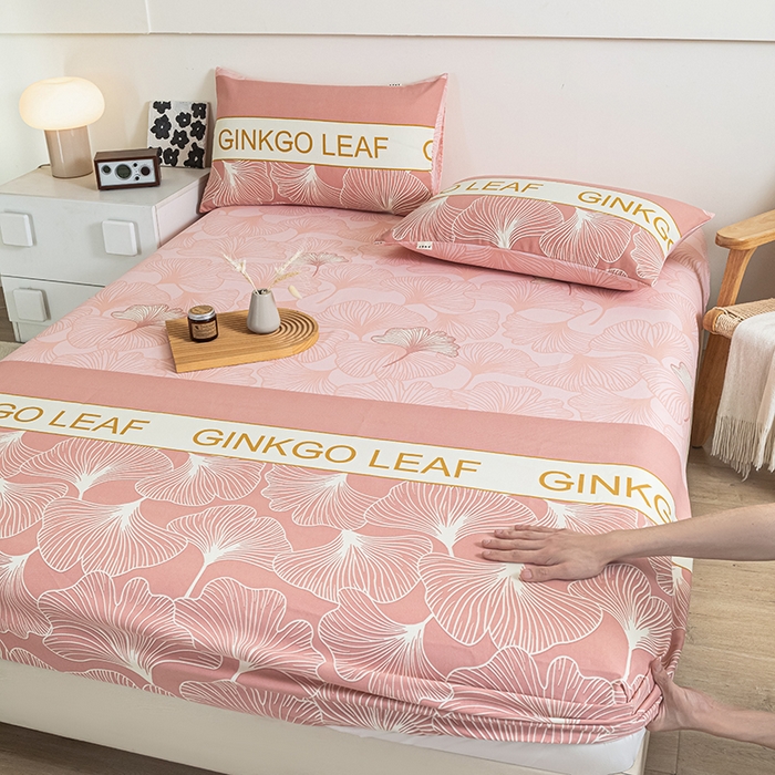 91家纺网 家纺一手货源 找家纺 芃成家纺 2025新款加厚老粗布原棉床笠亲肤单床笠 流光银杏-粉