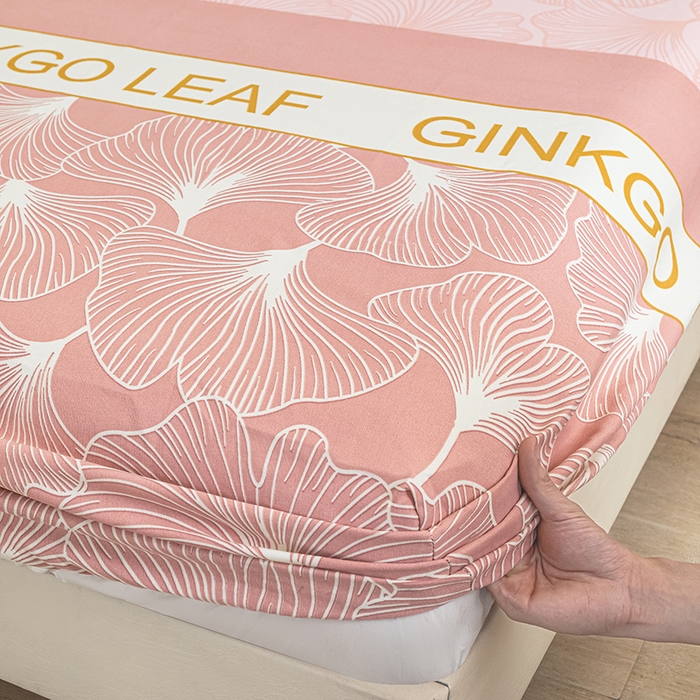 91家纺网 家纺一手货源 找家纺 芃成家纺 2025新款加厚老粗布原棉床笠亲肤单床笠 流光银杏-粉