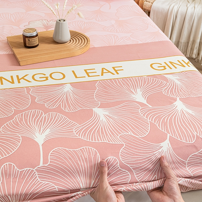 91家纺网 家纺一手货源 找家纺 芃成家纺 2025新款加厚老粗布原棉床笠亲肤单床笠 流光银杏-粉