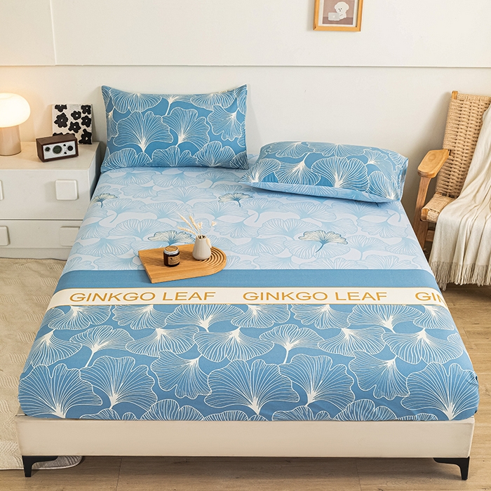 芃成家纺 2025新款加厚老粗布原棉床笠亲肤单床笠 流光银杏-兰