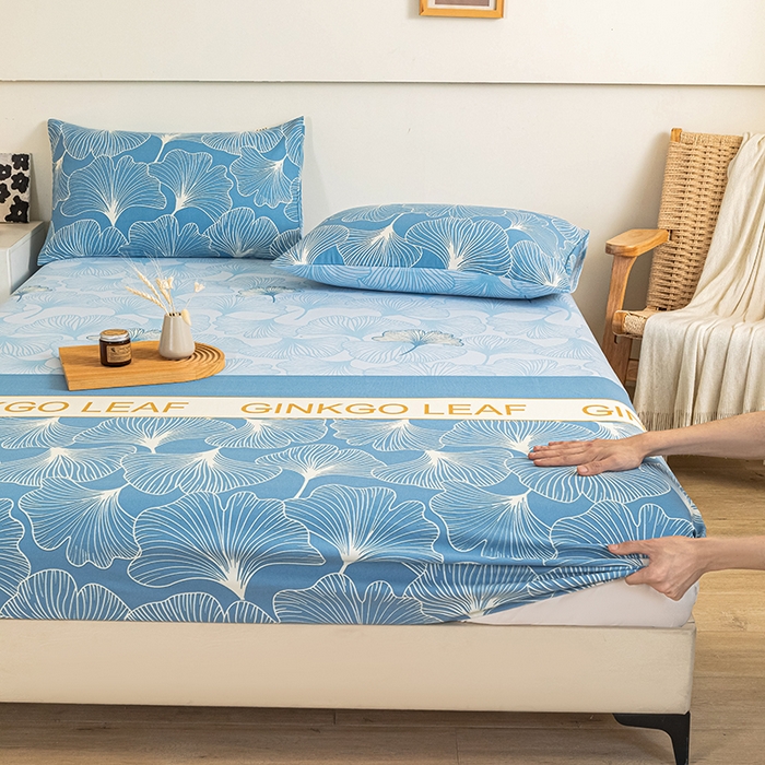 91家纺网 家纺一手货源 找家纺 芃成家纺 2025新款加厚老粗布原棉床笠亲肤单床笠 流光银杏-兰