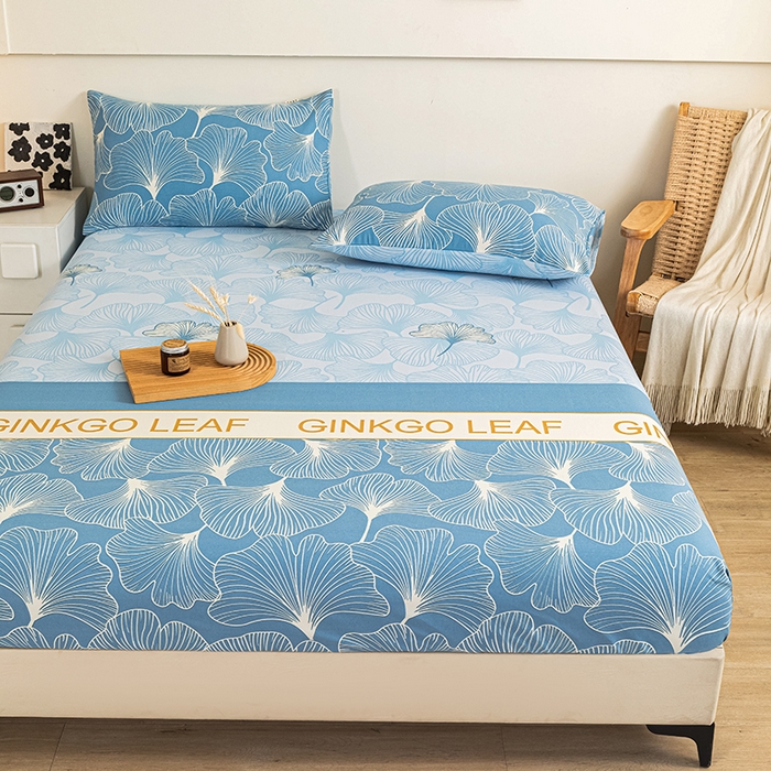 91家纺网 家纺一手货源 找家纺 芃成家纺 2025新款加厚老粗布原棉床笠亲肤单床笠 流光银杏-兰