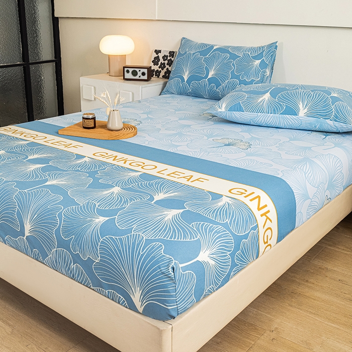 91家纺网 家纺一手货源 找家纺 芃成家纺 2025新款加厚老粗布原棉床笠亲肤单床笠 流光银杏-兰