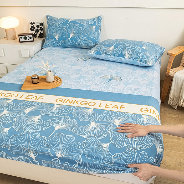 91家纺网 家纺一手货源 找家纺 芃成家纺 2025新款加厚老粗布原棉床笠亲肤单床笠 流光银杏-兰