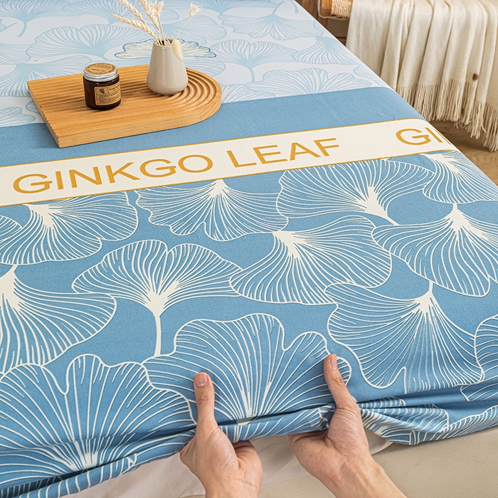 91家纺网 家纺一手货源 找家纺 芃成家纺 2025新款加厚老粗布原棉床笠亲肤单床笠 流光银杏-兰