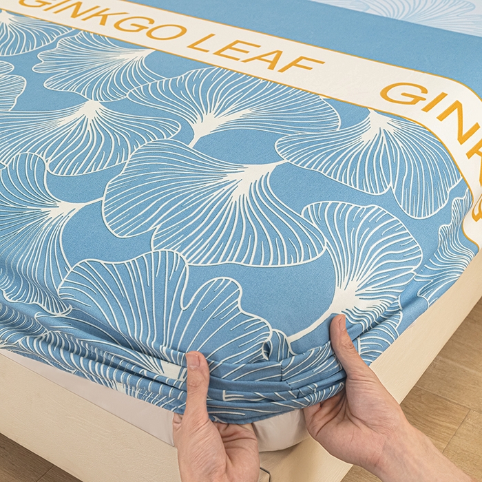 91家纺网 家纺一手货源 找家纺 芃成家纺 2025新款加厚老粗布原棉床笠亲肤单床笠 流光银杏-兰