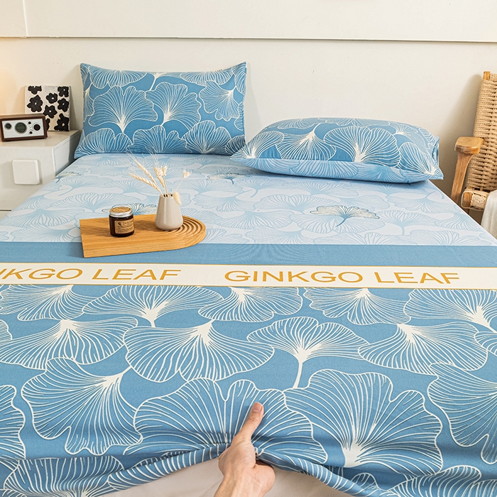 91家纺网 家纺一手货源 找家纺 芃成家纺 2025新款加厚老粗布原棉床笠亲肤单床笠 流光银杏-兰