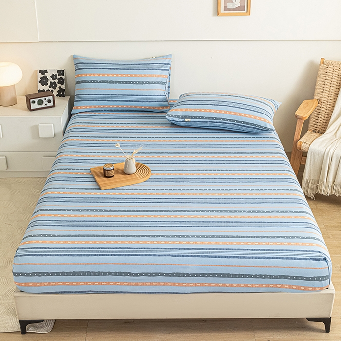 芃成家纺 2025新款加厚老粗布原棉床笠亲肤单床笠 律动-兰