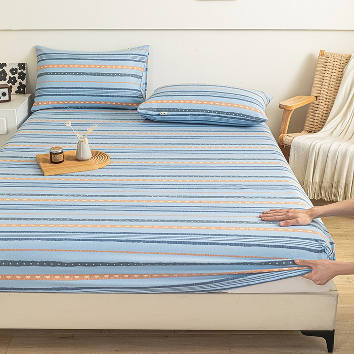 91家纺网 家纺一手货源 找家纺 芃成家纺 2025新款加厚老粗布原棉床笠亲肤单床笠 律动-兰