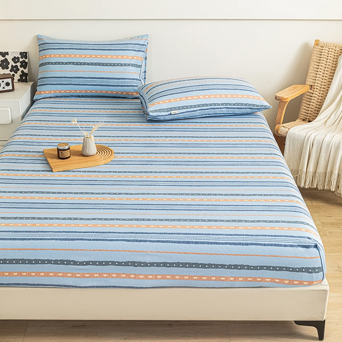 91家纺网 家纺一手货源 找家纺 芃成家纺 2025新款加厚老粗布原棉床笠亲肤单床笠 律动-兰