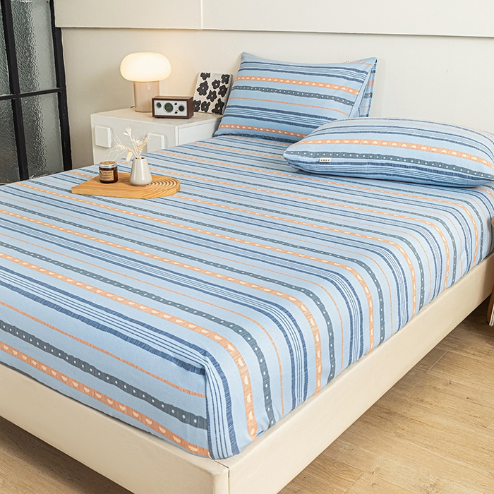 91家纺网 家纺一手货源 找家纺 芃成家纺 2025新款加厚老粗布原棉床笠亲肤单床笠 律动-兰