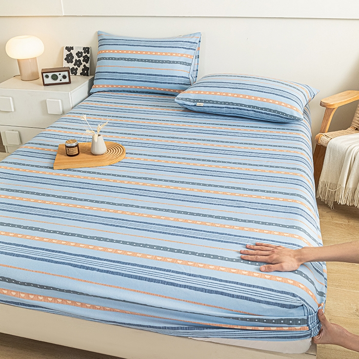 91家纺网 家纺一手货源 找家纺 芃成家纺 2025新款加厚老粗布原棉床笠亲肤单床笠 律动-兰