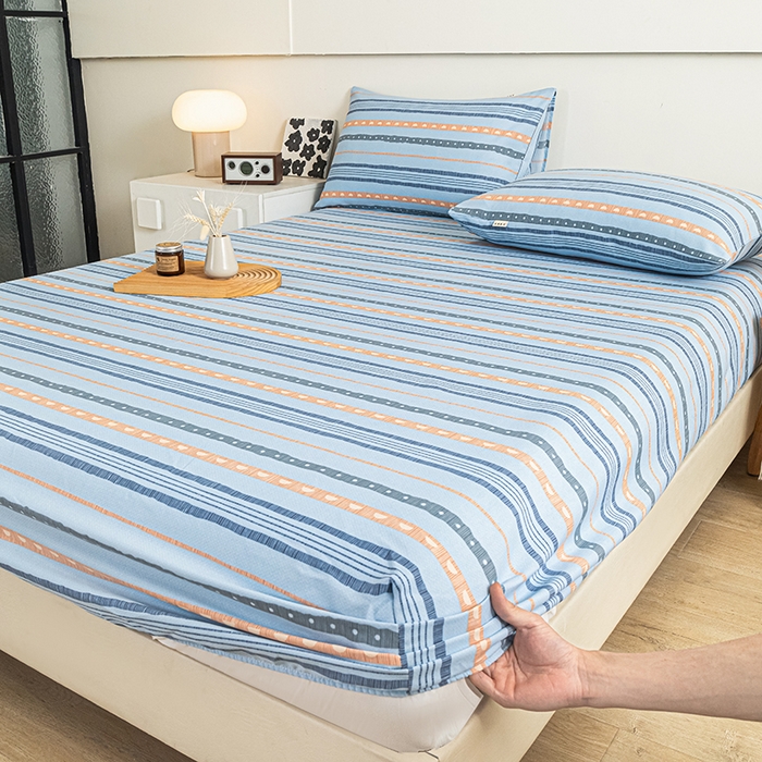 91家纺网 家纺一手货源 找家纺 芃成家纺 2025新款加厚老粗布原棉床笠亲肤单床笠 律动-兰