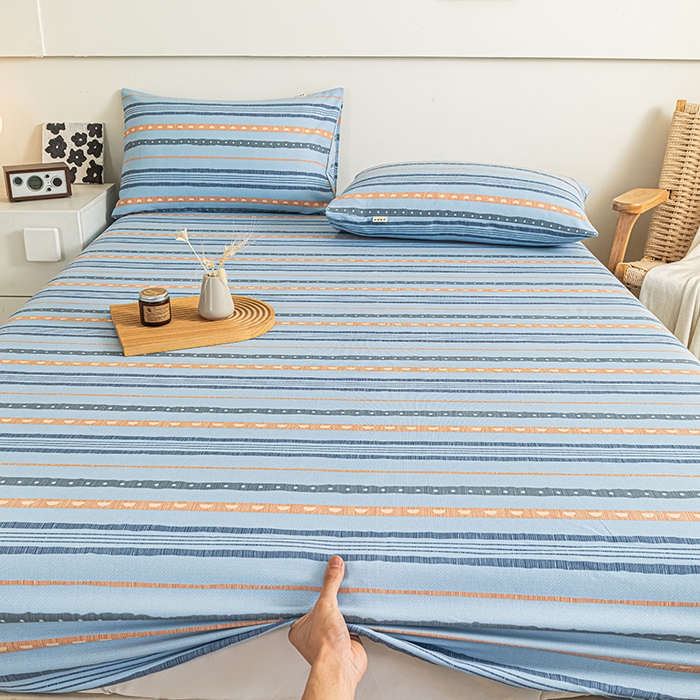 91家纺网 家纺一手货源 找家纺 芃成家纺 2025新款加厚老粗布原棉床笠亲肤单床笠 律动-兰