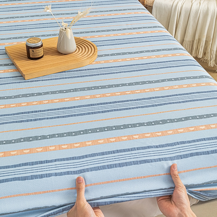 91家纺网 家纺一手货源 找家纺 芃成家纺 2025新款加厚老粗布原棉床笠亲肤单床笠 律动-兰