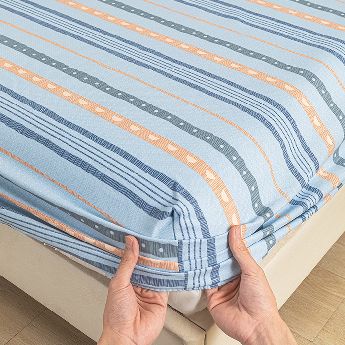 91家纺网 家纺一手货源 找家纺 芃成家纺 2025新款加厚老粗布原棉床笠亲肤单床笠 律动-兰