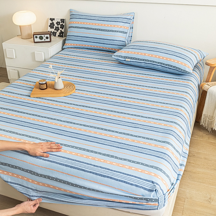 91家纺网 家纺一手货源 找家纺 芃成家纺 2025新款加厚老粗布原棉床笠亲肤单床笠 律动-兰