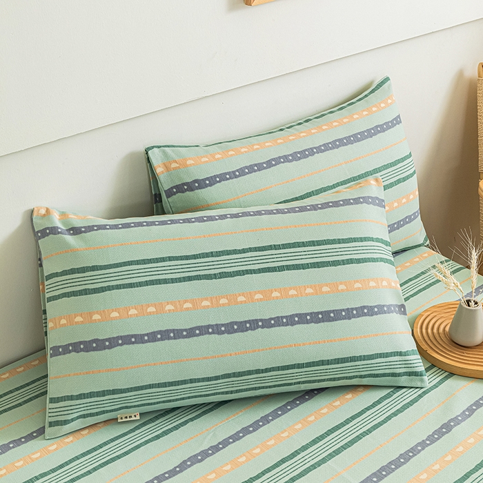 91家纺网 家纺一手货源 找家纺 芃成家纺 2025新款加厚老粗布原棉床笠亲肤单床笠 律动-绿