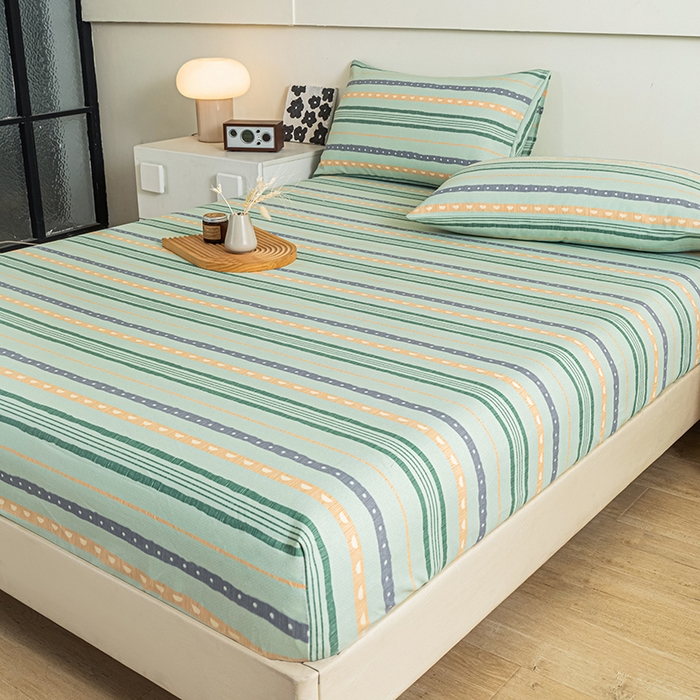 91家纺网 家纺一手货源 找家纺 芃成家纺 2025新款加厚老粗布原棉床笠亲肤单床笠 律动-绿