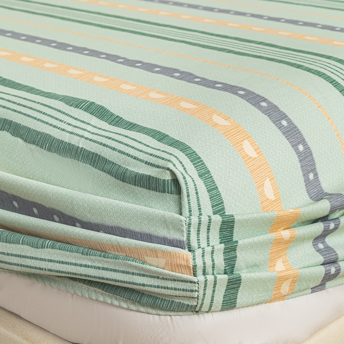 91家纺网 家纺一手货源 找家纺 芃成家纺 2025新款加厚老粗布原棉床笠亲肤单床笠 律动-绿