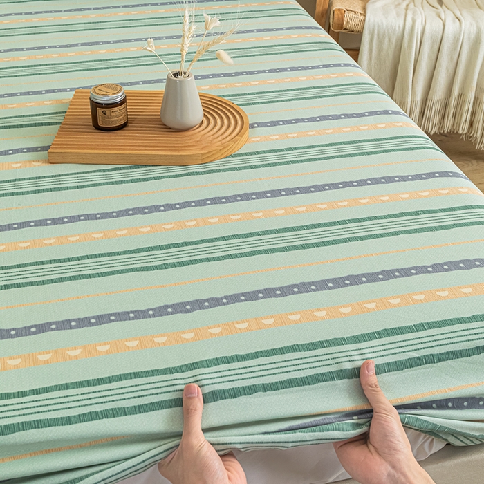 91家纺网 家纺一手货源 找家纺 芃成家纺 2025新款加厚老粗布原棉床笠亲肤单床笠 律动-绿