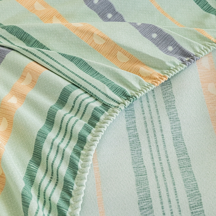 91家纺网 家纺一手货源 找家纺 芃成家纺 2025新款加厚老粗布原棉床笠亲肤单床笠 律动-绿