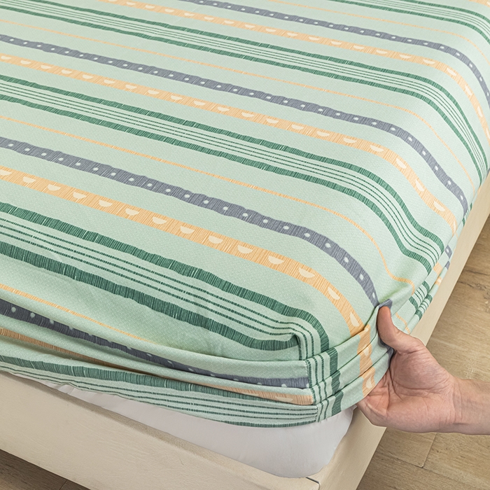 91家纺网 家纺一手货源 找家纺 芃成家纺 2025新款加厚老粗布原棉床笠亲肤单床笠 律动-绿