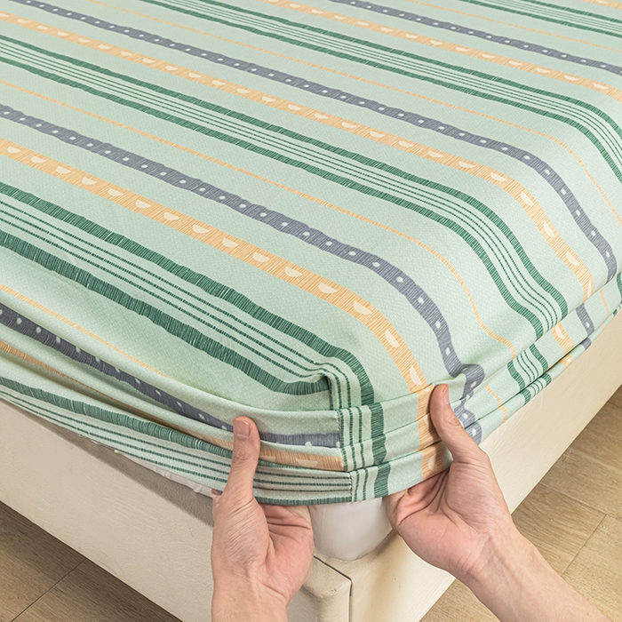 91家纺网 家纺一手货源 找家纺 芃成家纺 2025新款加厚老粗布原棉床笠亲肤单床笠 律动-绿