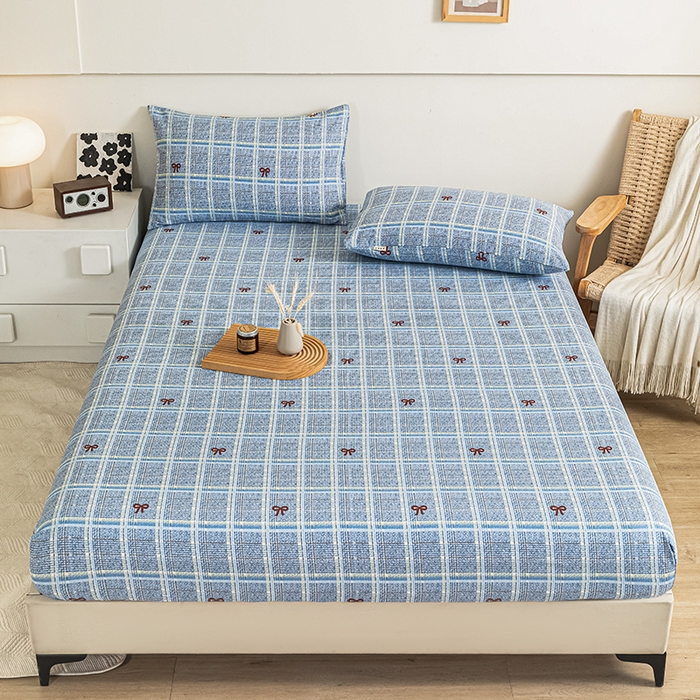 芃成家纺 2025新款加厚老粗布原棉床笠亲肤单床笠 千千结-兰