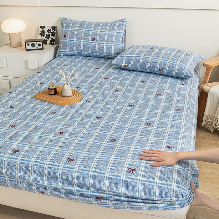 91家纺网 家纺一手货源 找家纺 芃成家纺 2025新款加厚老粗布原棉床笠亲肤单床笠 千千结-兰