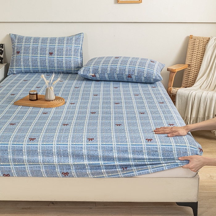 91家纺网 家纺一手货源 找家纺 芃成家纺 2025新款加厚老粗布原棉床笠亲肤单床笠 千千结-兰