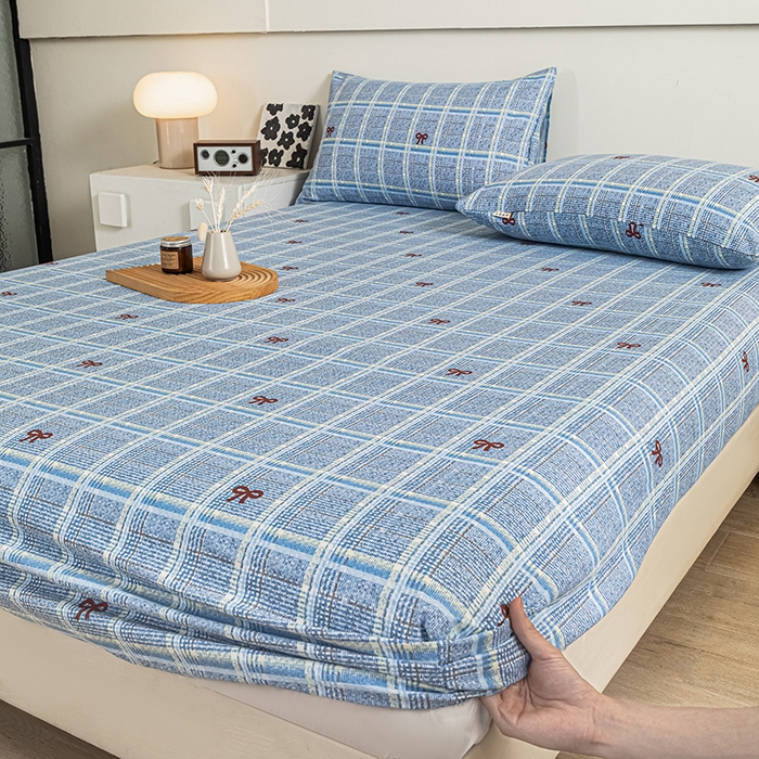 91家纺网 家纺一手货源 找家纺 芃成家纺 2025新款加厚老粗布原棉床笠亲肤单床笠 千千结-兰