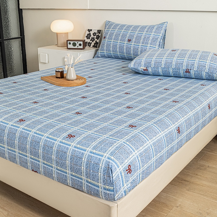 91家纺网 家纺一手货源 找家纺 芃成家纺 2025新款加厚老粗布原棉床笠亲肤单床笠 千千结-兰