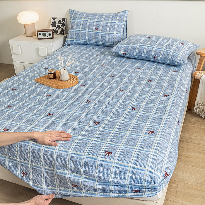 91家纺网 家纺一手货源 找家纺 芃成家纺 2025新款加厚老粗布原棉床笠亲肤单床笠 千千结-兰