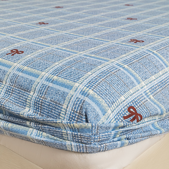 91家纺网 家纺一手货源 找家纺 芃成家纺 2025新款加厚老粗布原棉床笠亲肤单床笠 千千结-兰